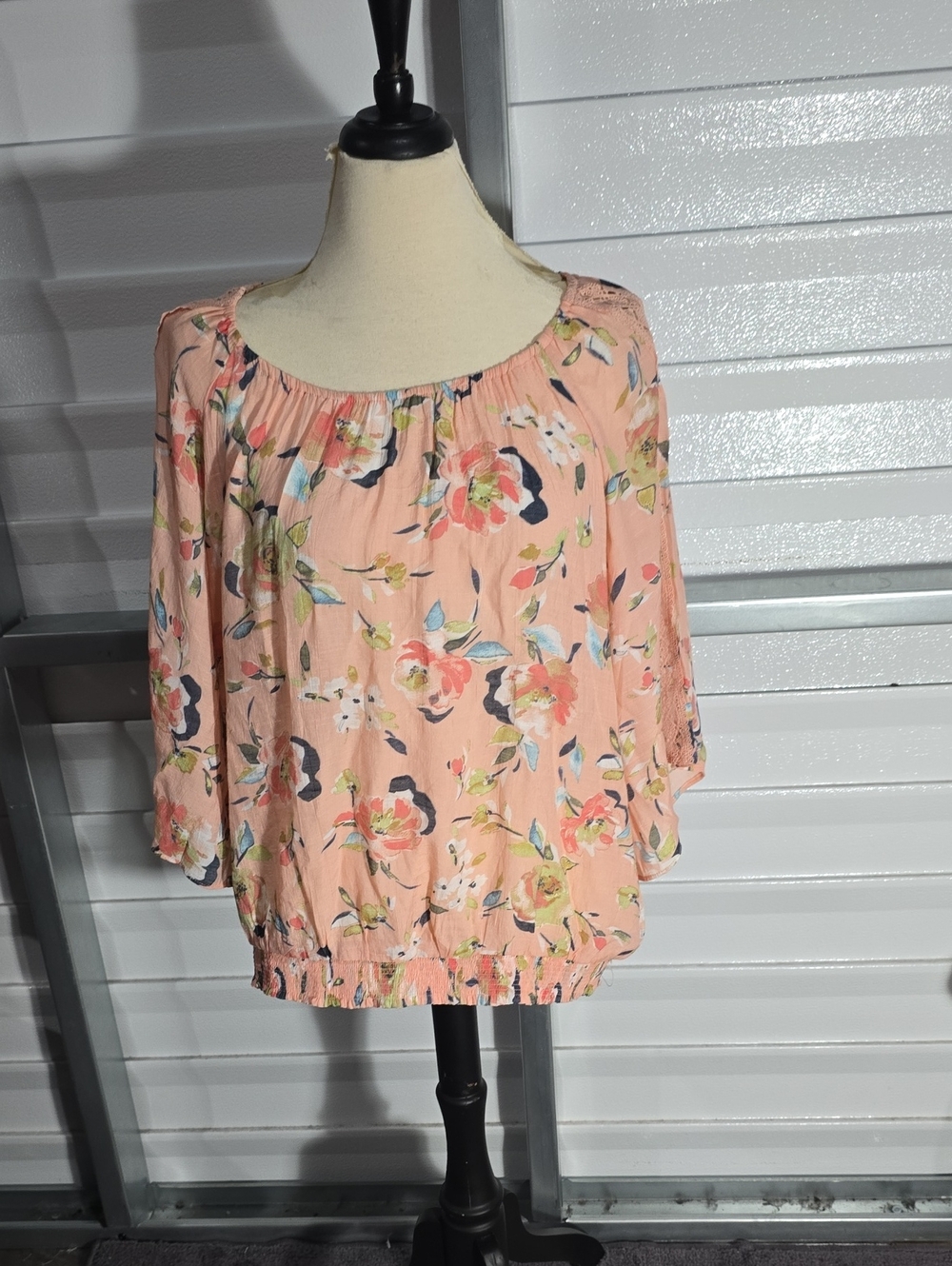 Hope & Harlow Peach Floral Off-Shoulder Blouse Size 1X